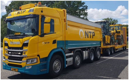 Available To Order – Scania G Normal CG17N Tipper 8x2 TAG Axle Low Loader Drawbar Trailer 4 Axle NTP 1:50 WSI Models Model (WSI 01-4966)