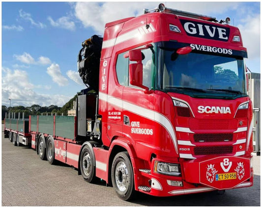 Scania S Highline CS20H Riged 8x2 Flatbed Drawbar Trailer 3 Axle w/Palfinger PK 480 1:50 WSI Models Model