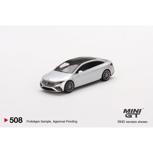 1:64 MINI GT MGT00508-R MERCEDES BENZ EQS 580 4MATIC HIGH-TECH, SILVER/BLACK RHD