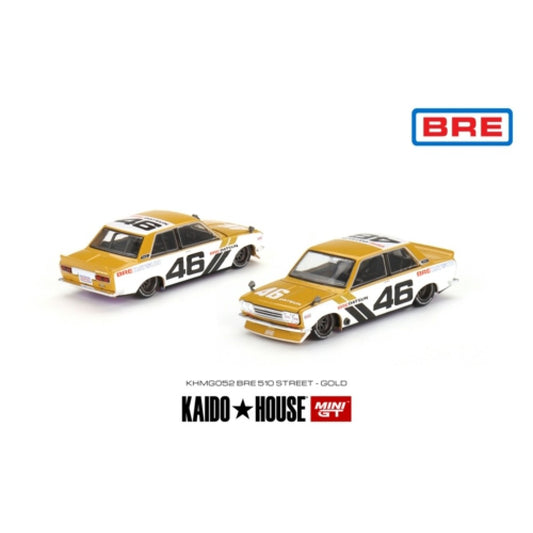 1:64 MINI GT MGTKHMG052 KAIDO HOUSE DATSUN 510 STREET BRE510 V3, YELLOW/WHITE